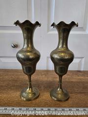 MaxSold Auction: Pair of vintage hand-etched brass vases - London (Ontario, Canada) PARTNER MANAGED Downsizing Online Auction - Seymour Crescent