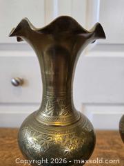 MaxSold Auction: Pair of vintage hand-etched brass vases - London (Ontario, Canada) PARTNER MANAGED Downsizing Online Auction - Seymour Crescent