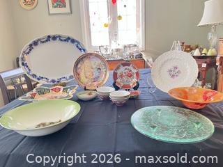 MaxSold Auction: Antique Platter/Bowl/ Green Glass Cake Plate  - Greater Sudbury (Ontario, Canada) PARTNER MANAGED Estate Sale Online Auction -  Pebble Hill Place