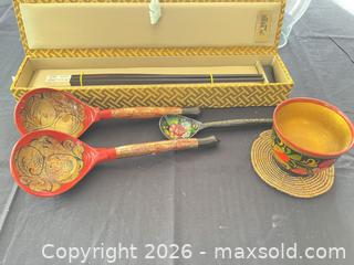 MaxSold Auction: Asian Painted Wooden Spoons, Chopsticks, Cup & Glass Hurricane - Greater Sudbury (Ontario, Canada) PARTNER MANAGED Estate Sale Online Auction -  Pebble Hill Place