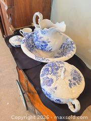 MaxSold Auction: Blue Floral Transferware Wash Basin & Pitcher 6-Piece Set - Greater Sudbury (Ontario, Canada) PARTNER MANAGED Estate Sale Online Auction -  Pebble Hill Place