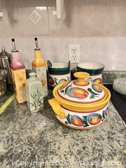 MaxSold Auction: Ceramic kitchenware/ serving dish with lid / Oil Decanters  - Greater Sudbury (Ontario, Canada) PARTNER MANAGED Estate Sale Online Auction -  Pebble Hill Place
