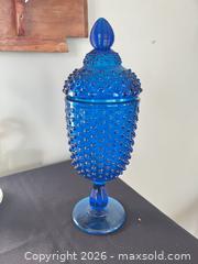 MaxSold Auction: Cobalt Blue Pressed Glass Hobnail Covered Compote - Greater Sudbury (Ontario, Canada) PARTNER MANAGED Estate Sale Online Auction -  Pebble Hill Place