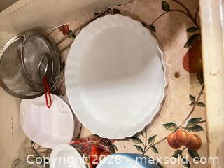 MaxSold Auction: Glass pie Plates / Corningware / strainers with handles  - Greater Sudbury (Ontario, Canada) PARTNER MANAGED Estate Sale Online Auction -  Pebble Hill Place
