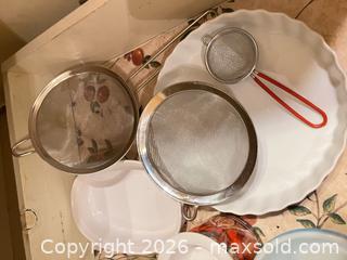MaxSold Auction: Glass pie Plates / Corningware / strainers with handles  - Greater Sudbury (Ontario, Canada) PARTNER MANAGED Estate Sale Online Auction -  Pebble Hill Place