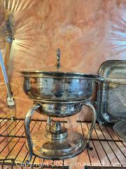 MaxSold Auction: Lot of Vintage Silverplate Serving Pieces (Chafing Dish, Tray, Pitcher) - Greater Sudbury (Ontario, Canada) PARTNER MANAGED Estate Sale Online Auction -  Pebble Hill Place