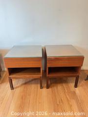 MaxSold Auction: Pair of Mid-Century Modern Solid Wood End Tables with Glass Tops - Greater Sudbury (Ontario, Canada) PARTNER MANAGED Estate Sale Online Auction -  Pebble Hill Place