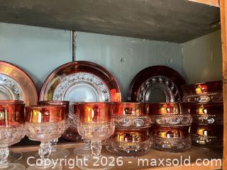 MaxSold Auction: Ruby Red Cranberry Overlay Glassware Set with Gold Trim - Greater Sudbury (Ontario, Canada) PARTNER MANAGED Estate Sale Online Auction -  Pebble Hill Place