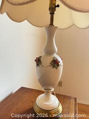 MaxSold Auction: Vintage Porcelain Floral Applique Table Lamp with Scalloped Shade - Greater Sudbury (Ontario, Canada) PARTNER MANAGED Estate Sale Online Auction -  Pebble Hill Place
