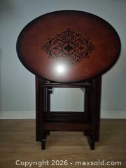 MaxSold Auction: Folding TV/Serving Tray Set with Stand, Cherry Finish (4 pcs) - Hamilton (Ontario, Canada) SELLER MANAGED Estate Sale Online Auction - Barton Street East