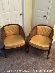 MaxSold Auction: Pair of Vintage Mid-Century Chairs – Cane Sides, Gold/Mustard Upholstery - Hamilton (Ontario, Canada) SELLER MANAGED Estate Sale Online Auction - Barton Street East