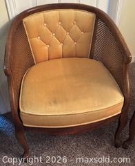 MaxSold Auction: Pair of Vintage Mid-Century Chairs – Cane Sides, Gold/Mustard Upholstery - Hamilton (Ontario, Canada) SELLER MANAGED Estate Sale Online Auction - Barton Street East