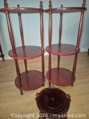 MaxSold Auction: Set of 3 Stained Wood Plant Stands (Two 3-Tier, 1 Low) - Hamilton (Ontario, Canada) SELLER MANAGED Estate Sale Online Auction - Barton Street East