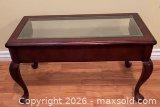 MaxSold Auction: Small Glass-Top Coffee Table – Cherry/Mahogany Finish – Traditional Style - Hamilton (Ontario, Canada)  PARTNER MANAGED Estate Sale Online Auction - Barton Street East