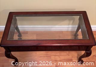 MaxSold Auction: Small Glass-Top Coffee Table – Cherry/Mahogany Finish – Traditional Style - Hamilton (Ontario, Canada)  PARTNER MANAGED Estate Sale Online Auction - Barton Street East