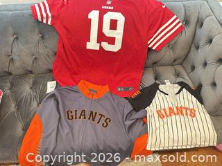 MaxSold Auction: Lot of San Francisco Giants 49ers Apparel: Jacket Jersey Shirt   - Livermore (California, USA) SELLER MANAGED Estate Sale Online Auction - Hansen Road