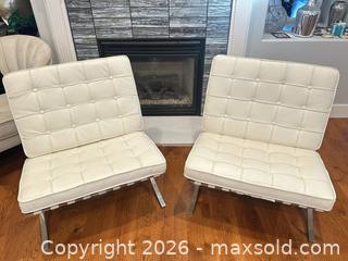 MaxSold Auction: Pair of Barcelona Style Chairs Off White Mid Century MCM - Livermore (California, USA) SELLER MANAGED Estate Sale Online Auction - Hansen Road