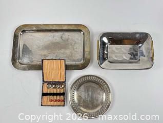 MaxSold Auction: [LOT OF 4] SILVER PLATED / STAINLESS STEEL SERVING TRAYS AND TEA SPOONS - Toronto (Ontario, Canada) PARTNER MANAGED Moving Online Auction - Brunswick Avenue