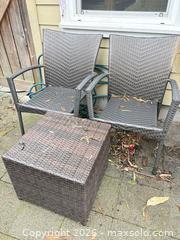 MaxSold Auction: Outdoor Patio Seating Set 2 Chairs with Cube Side Table - Delta (British Columbia, Canada) SELLER MANAGED Estate Sale Online Auction -  55b Street