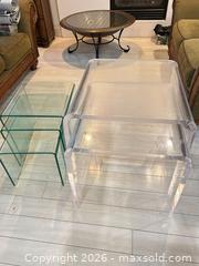 MaxSold Auction: Set of 5 Modern Acrylic & Tempered Glass Tables - Delta (British Columbia, Canada) SELLER MANAGED Estate Sale Online Auction -  55b Street