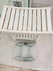 MaxSold Auction: Taylor Glass Bathroom Scale with White Wooden Stool - Delta (British Columbia, Canada) SELLER MANAGED Estate Sale Online Auction -  55b Street