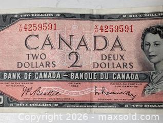 MaxSold Auction: 1954 Candian 2 Dollar Bill  - South Frontenac (Ontario, Canada) SELLER MANAGED Downsizing Online Auction - Battersea Road