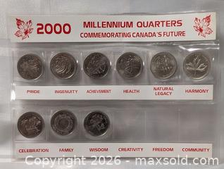 MaxSold Auction: 2000 Milennium 25 cent coin lot in plastic holder  - South Frontenac (Ontario, Canada) SELLER MANAGED Downsizing Online Auction - Battersea Road