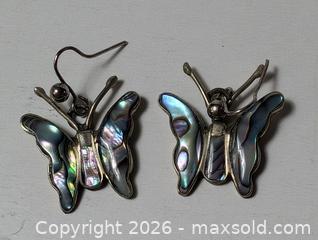MaxSold Auction: Silver Butterfly Earrings with Abalone Shell  - South Frontenac (Ontario, Canada) SELLER MANAGED Downsizing Online Auction - Battersea Road