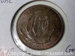 MaxSold Auction: UNC high grade 1967 Half penny ship coin England - South Frontenac (Ontario, Canada) SELLER MANAGED Downsizing Online Auction - Battersea Road