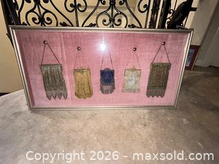 MaxSold Auction: Shadowbox with Antique Mesh Purses - Campbell (California, USA) PARTNER MANAGED Downsizing Online Auction - Roundtree Drive