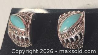 MaxSold Auction: Vintage 925 sterling silver turquoise and marcasite earrings - Mississauga (Ontario, Canada) SELLER MANAGED Downsizing Online Auction - Golden Orchard Drive (CONDO)