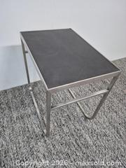 MaxSold Auction: Glass Top Brushed Metal Accent Table - Oshawa (Ontario, Canada) SELLER MANAGED Commercial Liquidation Online Auction - Bond Street West