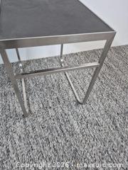 MaxSold Auction: Glass Top Brushed Metal Accent Table - Oshawa (Ontario, Canada) SELLER MANAGED Commercial Liquidation Online Auction - Bond Street West