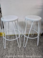 MaxSold Auction: Pair of White Metal Hairpin Bar Stools - Oshawa (Ontario, Canada) SELLER MANAGED Commercial Liquidation Online Auction - Bond Street West