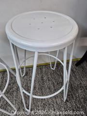MaxSold Auction: Pair of White Metal Hairpin Bar Stools - Oshawa (Ontario, Canada) SELLER MANAGED Commercial Liquidation Online Auction - Bond Street West