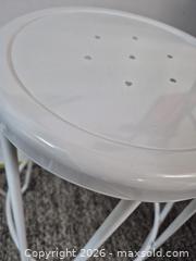 MaxSold Auction: Pair of White Metal Hairpin Bar Stools - Oshawa (Ontario, Canada) SELLER MANAGED Commercial Liquidation Online Auction - Bond Street West