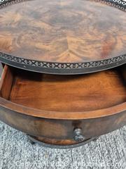 MaxSold Auction: Theodore Alexander Round Birds Eye Maple Accent Table - Oshawa (Ontario, Canada) SELLER MANAGED Commercial Liquidation Online Auction - Bond Street West