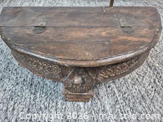 MaxSold Auction: Vintage Indian Half Moon Carved Wood Grinding Table - Oshawa (Ontario, Canada) SELLER MANAGED Commercial Liquidation Online Auction - Bond Street West