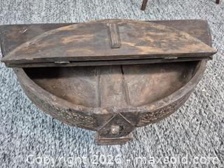 MaxSold Auction: Vintage Indian Half Moon Carved Wood Grinding Table - Oshawa (Ontario, Canada) SELLER MANAGED Commercial Liquidation Online Auction - Bond Street West