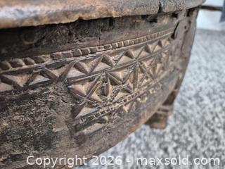 MaxSold Auction: Vintage Indian Half Moon Carved Wood Grinding Table - Oshawa (Ontario, Canada) SELLER MANAGED Commercial Liquidation Online Auction - Bond Street West