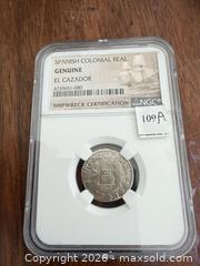 MaxSold Auction: spanish colonial  real El Cazador Shipwreck Coin NGC Graded  - Toronto (Ontario, Canada) SELLER MANAGED Downsizing Online Auction - Applefield Drive