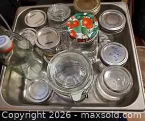 MaxSold Auction: 12 assorted jars in a metal bus pan - Ottawa (Ontario, Canada) SELLER MANAGED Downsizing Online Auction - Brennan Avenue