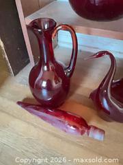 MaxSold Auction: Assorted Red Glass Decor: Vase, Bowl, Swan Figurine & More - Santa Monica (California, USA) PARTNER MANAGED Estate Sale Online Auction - 18th Street