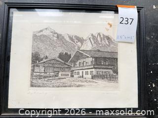 MaxSold Auction: Framed Black & White Etching / Engraving, Signed, 11.5 x 14.5 in - Santa Monica (California, USA) PARTNER MANAGED Estate Sale Online Auction - 18th Street