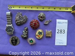 MaxSold Auction: Lot of 10 Brooches/Pins - Sterling Silver, Enamel, Rhinestones - Santa Monica (California, USA) PARTNER MANAGED Estate Sale Online Auction - 18th Street