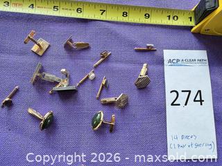 MaxSold Auction: Lot of 14 Men's Sterling Silver Cufflinks & Tie Clips - Santa Monica (California, USA) PARTNER MANAGED Estate Sale Online Auction - 18th Street