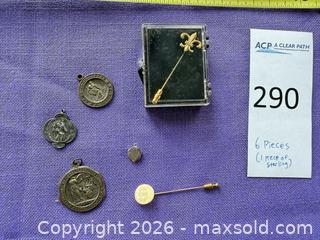 MaxSold Auction: Mixed Lot of 4-6 Medals, Charms & Stick/Tie Pins - Santa Monica (California, USA) PARTNER MANAGED Estate Sale Online Auction - 18th Street