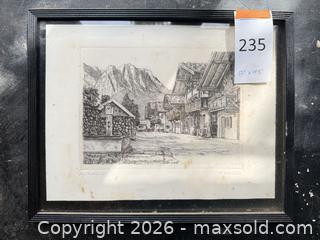 MaxSold Auction: Signed Etching of Mountain Village, Etching/Intaglio, Framed - Santa Monica (California, USA) PARTNER MANAGED Estate Sale Online Auction - 18th Street