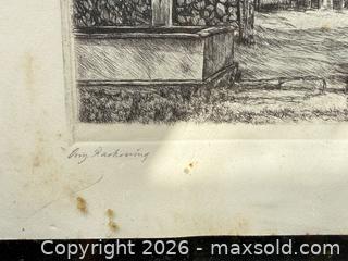 MaxSold Auction: Signed Etching of Mountain Village, Etching/Intaglio, Framed - Santa Monica (California, USA) PARTNER MANAGED Estate Sale Online Auction - 18th Street