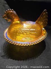 MaxSold Auction: Amber Carnival Glass Hen On A Nest Covered Dish - Bath (Ontario, Canada) SELLER MANAGED Downsizing Online Auction - Somerset Drive